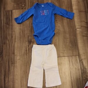 *Carter's Blue 'Sweet' Onesie with White Pants